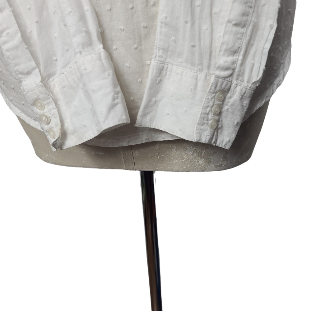BCBGMAXAZRIA White Swiss Dot Ruffle Long Sleeve Button Down Blouse L - Picture 6 of 8